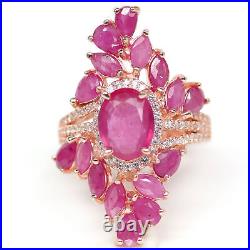 7 X 9 mm. RED WITH PINK RUBY & WHITE cubic zirconia RING 925 STERLING SILVER