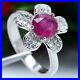 7 mm. RED RUBY & WHITE cubic zirconia FLOWER RING 925 STERLING SILVER