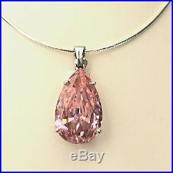 #7012166.1 SILVER Large Pink Drop Cubic Zirconia Pendant