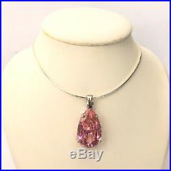 #7012166.1 SILVER Large Pink Drop Cubic Zirconia Pendant