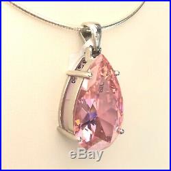 #7012166.1 SILVER Large Pink Drop Cubic Zirconia Pendant