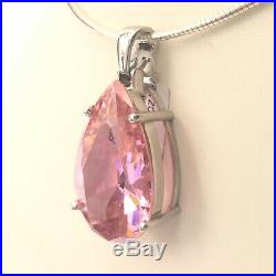 #7012166.1 SILVER Large Pink Drop Cubic Zirconia Pendant