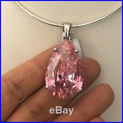 #7012166.1 SILVER Large Pink Drop Cubic Zirconia Pendant