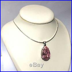 #7012166.1 SILVER Large Pink Drop Cubic Zirconia Pendant