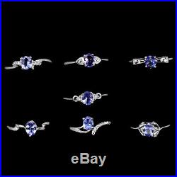 7pieces Oval 5x4mm Blue Tanzanite Unhated White Cubic Zirconia 925 Silver Ring