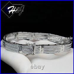 8men 925 Sterling Silver 8mm Full Icy Cubic Zirconia Chain Link Braceletsb8