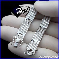 8men 925 Sterling Silver 8mm Full Icy Cubic Zirconia Chain Link Braceletsb8