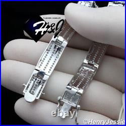 8men 925 Sterling Silver 8mm Full Icy Cubic Zirconia Chain Link Braceletsb8