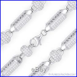 8mm Disco Ball & Bar Bead Link Chain Necklace Rhodium Plated 925 Sterling Silver