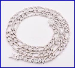 8mm Figaro Link Chain Cubic Zirconia Necklace Real Solid Sterling Silver 925 24