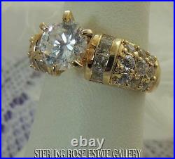 9 mm CUBIC ZIRCONIA Sterling Silver 0.925 VERMEIL Estate Engagement RING size 8