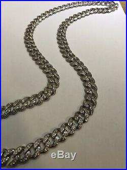 925 Genuine Sterling Silver CUBIC ZIRCONIA DESIGN Curb Chain Neclace ALL SIZE