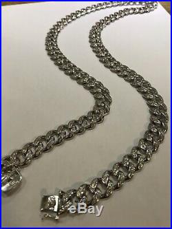 925 Genuine Sterling Silver CUBIC ZIRCONIA DESIGN Curb Chain Neclace ALL SIZE