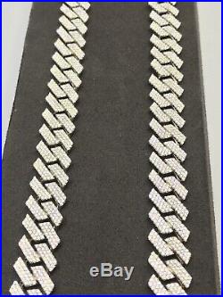 925 Genuine Sterling Silver Cubic Zirconia Cuban Curb Link Chain Necklace 24