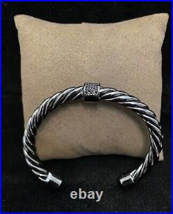 925 Oxidized Sterling Silver Cable Bracelet With Black Cubic Zirconia