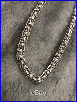 925 SOLID Sterling Silver Cage Chain Mens Cubic ziconia Stones