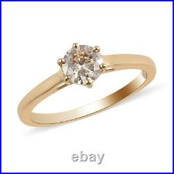 925 Silver 14K Yellow Gold Over Cubic Zirconia CZ Solitaire Ring Size 7 Ct 0.7