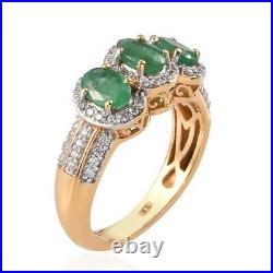 925 Silver 14K Yellow Gold Over Emerald Cubic Zirconia Ring Size 7 Ct 2.1 Gifts