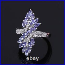 925 Silver AAA Tanzanite December Birthstone Cubic Zirconia Bypass Ring Ct 2.4