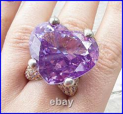 925 Silver Amethyst & Cubic Zirconia Love Heart Cocktail Ring Sz 6 RG1642