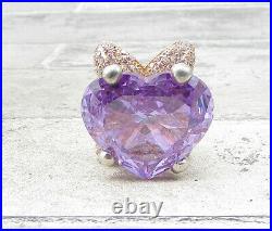 925 Silver Amethyst & Cubic Zirconia Love Heart Cocktail Ring Sz 6 RG1642