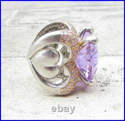 925 Silver Amethyst & Cubic Zirconia Love Heart Cocktail Ring Sz 6 RG1642