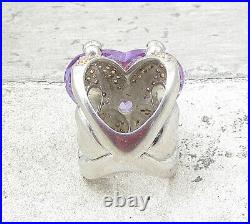 925 Silver Amethyst & Cubic Zirconia Love Heart Cocktail Ring Sz 6 RG1642