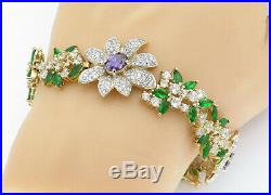925 Silver Amethyst Peridot & Cubic Zirconia Floral Chain Bracelet B5858