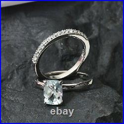 925 Silver Blue Aquamarine Cubic Zirconia CZ Set of 2 Ring Gift Ct 1.7