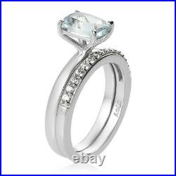 925 Silver Blue Aquamarine Cubic Zirconia CZ Set of 2 Ring Gift Ct 1.7