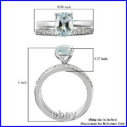 925 Silver Blue Aquamarine Cubic Zirconia CZ Set of 2 Ring Gift Ct 1.7