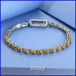 925 Silver Cubic Zirconia CZ Citrine Tennis Charm Bracelet for Women Size 7.25