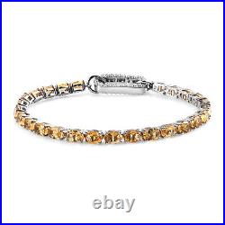 925 Silver Cubic Zirconia CZ Citrine Tennis Charm Bracelet for Women Size 7.25