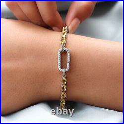 925 Silver Cubic Zirconia CZ Citrine Tennis Charm Bracelet for Women Size 7.25