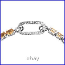 925 Silver Cubic Zirconia CZ Citrine Tennis Charm Bracelet for Women Size 7.25