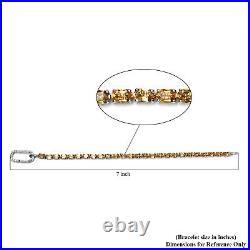 925 Silver Cubic Zirconia CZ Citrine Tennis Charm Bracelet for Women Size 7.25