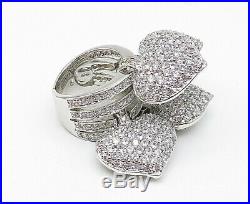 925 Silver Cubic Zirconia Encrusted Love Hearts Statement Ring Sz 7 R10390