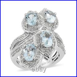 925 Silver Platinum Over Aquamarine Cubic Zirconia CZ Ring Gifts Size 7 Ct 3.2