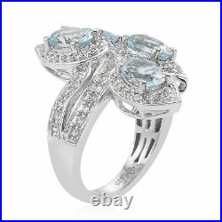 925 Silver Platinum Over Aquamarine Cubic Zirconia CZ Ring Gifts Size 7 Ct 3.2