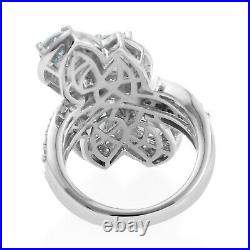 925 Silver Platinum Over Aquamarine Cubic Zirconia CZ Ring Gifts Size 7 Ct 3.2