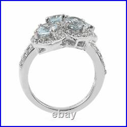 925 Silver Platinum Over Aquamarine Cubic Zirconia CZ Ring Gifts Size 7 Ct 3.2