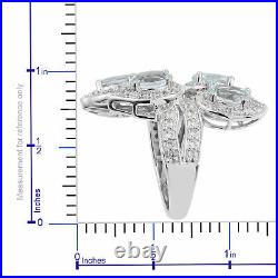 925 Silver Platinum Over Aquamarine Cubic Zirconia CZ Ring Gifts Size 7 Ct 3.2