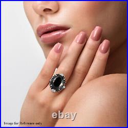 925 Silver Platinum Over Black Karelian Shungite Zircon Ring Gift