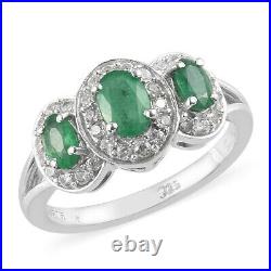925 Silver Platinum Over Emerald Cubic Zirconia CZ Halo Ring Gift Size 7 Ct 1.8