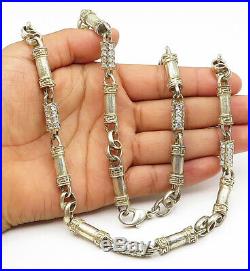 925 Silver Vintage Cubic Zirconia Greek Key Patterned Chain Necklace N2393