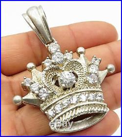 925 Silver Vintage Cubic Zirconia Heavy Royal Crown Drop Pendant P4164