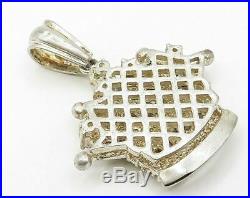 925 Silver Vintage Cubic Zirconia Heavy Royal Crown Drop Pendant P4164