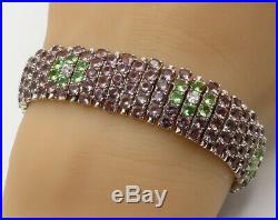 925 Silver Vintage Floral Purple & Green Cubic Zirconia Bracelet B2350