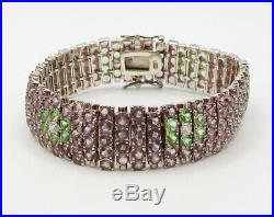 925 Silver Vintage Floral Purple & Green Cubic Zirconia Bracelet B2350