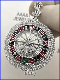 925 Solid Sterling Silver Cubic Zirconia 3 D Roulette Pendant